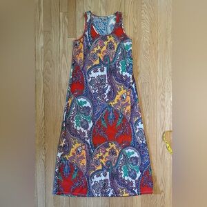 Joan Vass Maxi Dress, Multicolor Paisley Boho Design, Size Medium